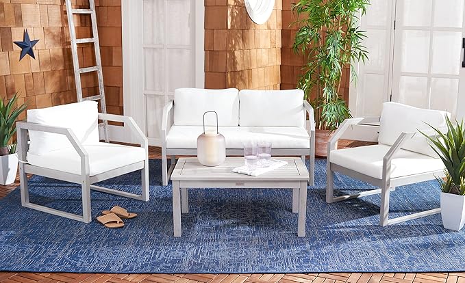 SAFAVIEH Outdoor Collection DREN Grey/Beige Cushion 4-Piece Conversation Patio Set