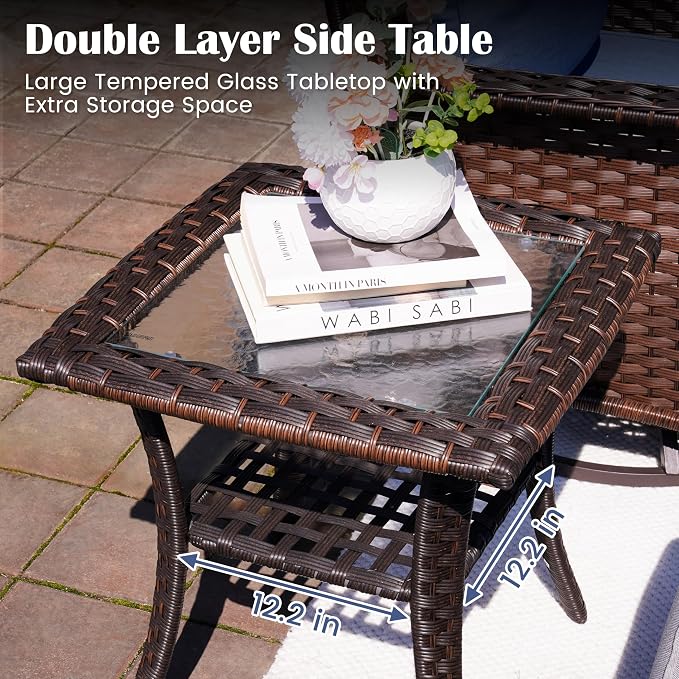Sundale Outdoor 5 Piece Patio Furniture Set with Ottoman, Wicker Outdoor Swivel Chairs with 6" Cushions, High Back Rattan Patio Conversation Sets with Deep Seating for Porch, Yard (Blue)