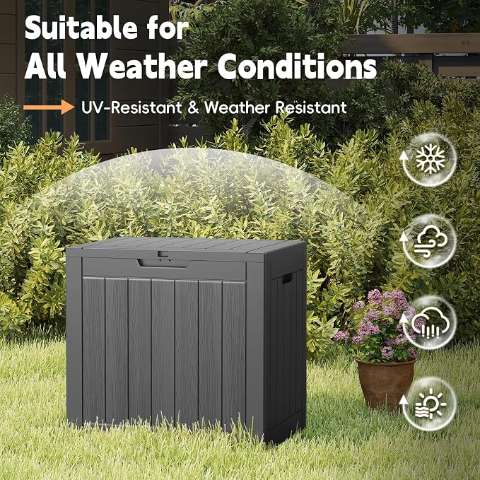 LubanNese Outdoor Storage Box, Waterproof Deck Box, Outdoor Patio Storage Bin, Weatherproof (Black, 31 Gallon)