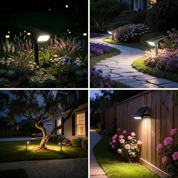 intelamp Solar Spot Lights Outdoor Waterproof, 4000mAh 3 Color LED Spotlight with Remote Timer Adjustable Brightness for House Wall Trees Flags Pools Yard Decor