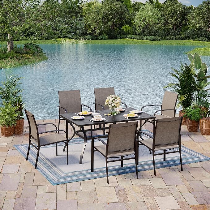 MIXPATIO Outdoor Patio Dining Table for 6, 60" x 37" Rectangular Metal Patio Dining Table with Umbrella Hole for Garden, All Weather Wrought Iron Black Outdoor Table Backyard and Porch, Black