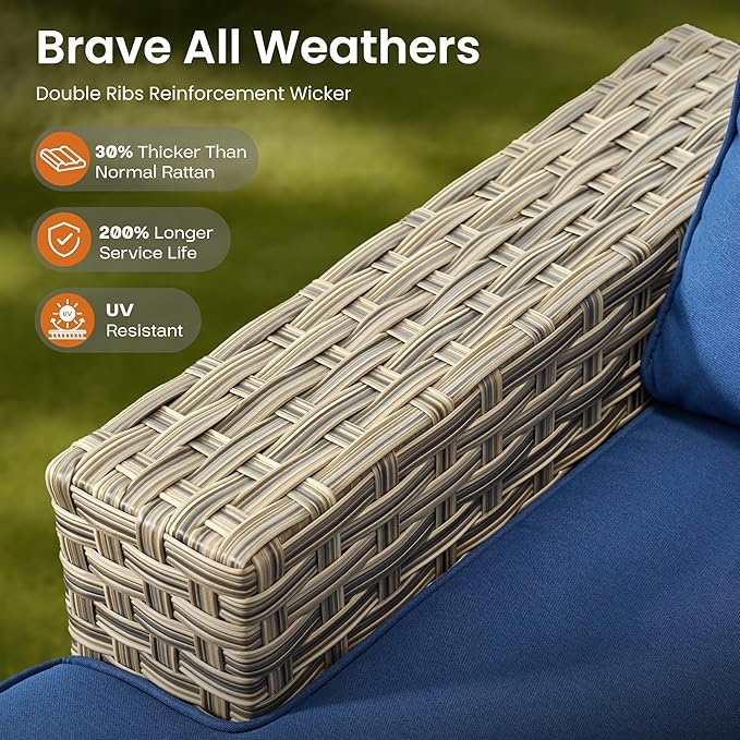 ovios 6 Piece Patio Sectional Furniture, Rattan Wicker Coversation Couch Set, Outdoor Sofa Set for Outside Porch Balcony Backyard Pool,Navy Blue