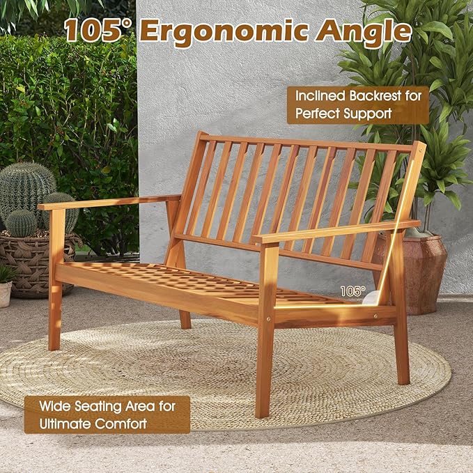 Tangkula 4 Pieces Patio Furniture Set, Outdoor Acacia Wood Conversation Set with Soft Cushions and Coffee Table, Outdoor Sectional Sofa Set for Lawn, Garden, Backyard and Poolside (1, Natural)