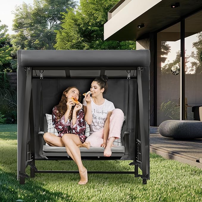Outdoor Swing Covers for Patio Swing 2 Seater, 65" L x 50" D x 66" H, 2 Seat Swing Cover Waterproof, Porch Patio Swing Canopy Cover, Windproof UV Resistant All Weather Protector - Black