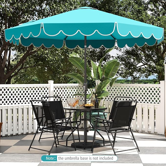 Tangkula 10 FT Patio Umbrella, 2-Tiers Scalloped Outdoor Table Market Umbrella with Tilt Adjustment, Crank, 8 Sturdy Ribs for Pool, Deck, Backyard (Turquoise)