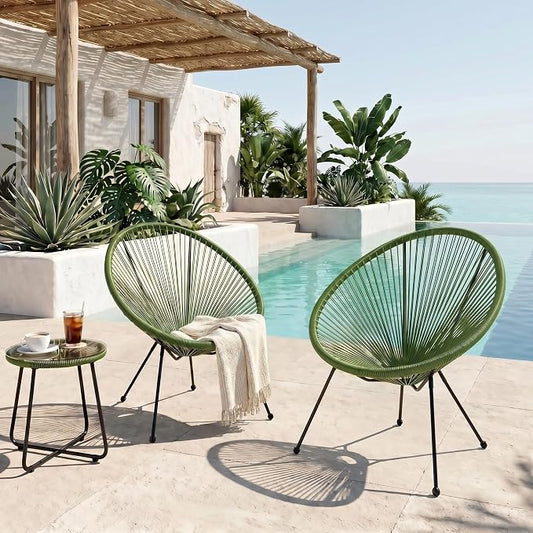 Christopher Knight Home Anson Faux Rattan Outdoor Papasan Chair Set of 2, Patio Accent Chair with Metal Frame, Hammock Weave Egg Chair, Lounge Chair Outdoor for Patio Furniture Set, Green
