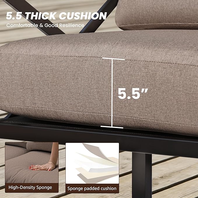 NATURAL EXPRESSIONS Outdoor Patio Furniture 4 Pieces Set, Modern Patio Conversation Sets, Outdoor Sectional Metal Sofa with 5.5 Inch Cushion and Coffee Table,Shale