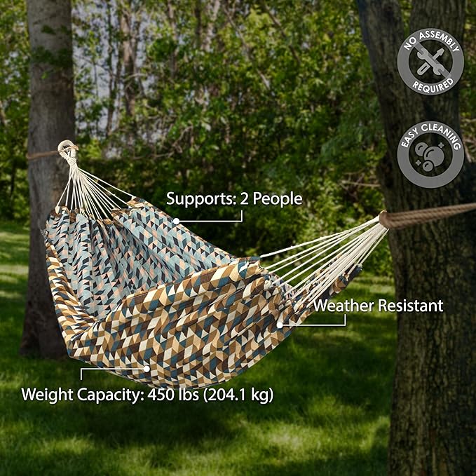 Sunnydaze Jacquard Double Hammock - Large 2-Person Hammock for Outdoors - Geometric Jumble