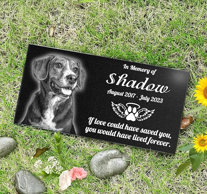 Personalized Black Granite pet Memorial Stone,pet Grave Markers Plaque, Customized Headstone, Dog Memorial Gifts for Loss of Dog,Cats, and Family Pets, Personalized pet tombstones