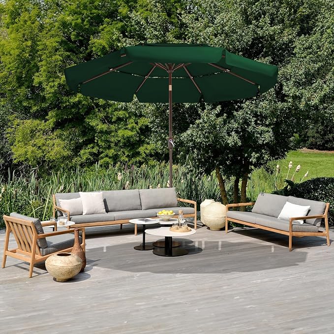 JEAREY 3 Tiers 9 FT Patio Umbrellas Outdoor Table Umbrella with Push Button Market Umbrella 8 Sturdy Ribs UV Protection Waterproof for Garden,Dark Green