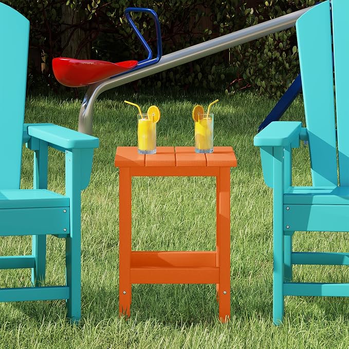Costaelm Kids Outdoor End Table, Small Patio Table, Outdoor Side Table Porch Table Adirondack Patio Side Table for Outside, Pool, Porch, Garden, Orange