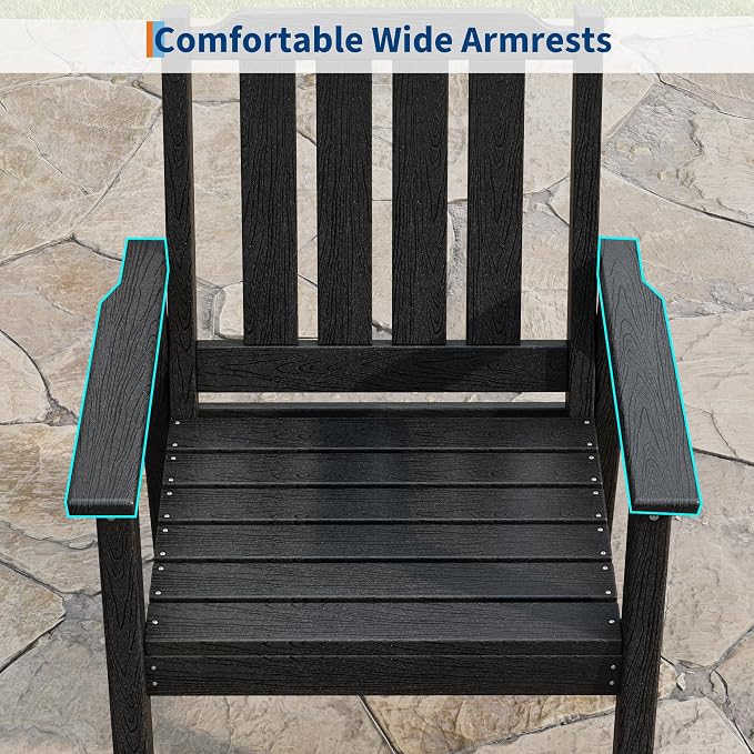 Garvee Outdoor Patio Dining Chairs Set of 4, Outdoor HDPE Garden Dining Chairs, Sturdy Frame, Waterproof, All-Weather for Backyard, Poolside, Porch, Deck, Black