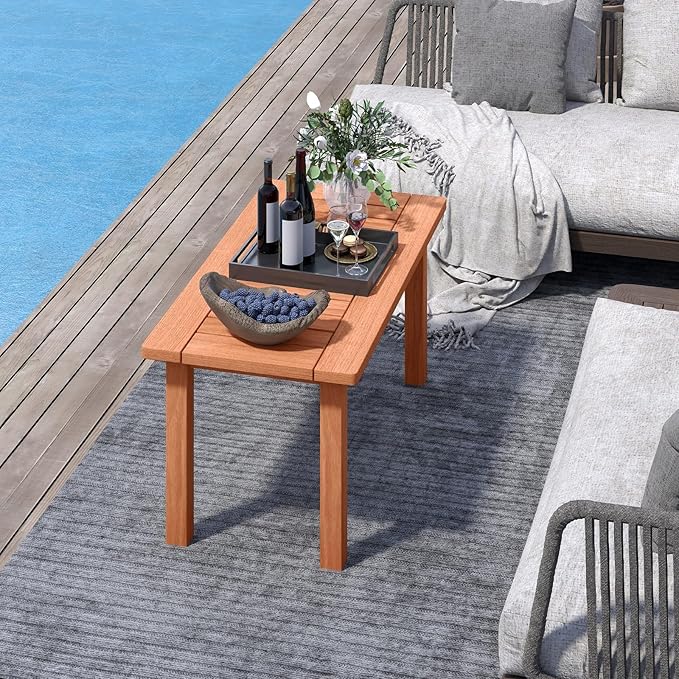 RELAX4LIFE Wood Outdoor Coffee Table - 35.5’’ Rectangular Small Patio Table with Slatted Tabletop, Indoor Outdoor Wooden Furniture for Outside Deck Poolside Backyard Garden Porch (Natural)