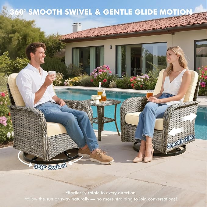 Weaxty 8 Pieces Outdoor Patio Furniture Sets with Swivel Rocking Patio Chairs and Loveseat Sofa,Coffee Table,All Weather Wicker Conversation Set for Deck Backyard Porch Poolside,Beige