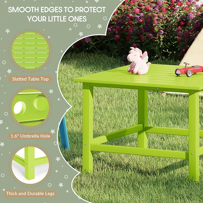 WestinTrends Malibu Kids Outdoor Patio Furniture HDPE 31" Wide Square Dining Table, Lime