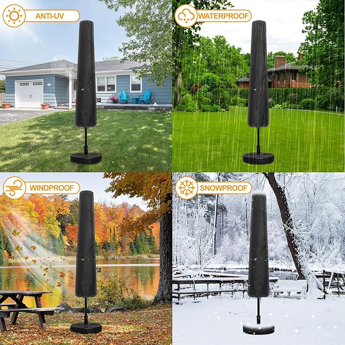 Kipiea Patio Umbrella Covers for 7-10' Market Umbrella, Upgraded 600D Heavy Duty Outdoor Umbrella Covers with Support Pole and Zipper