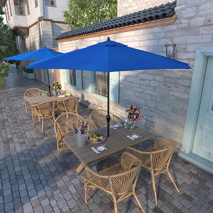 California Umbrella 9' Round Aluminum Outdoor Deck, Pool or Patio Umbrella, Crank Lift, Auto Tilt, Bronze Pole, Royal Blue