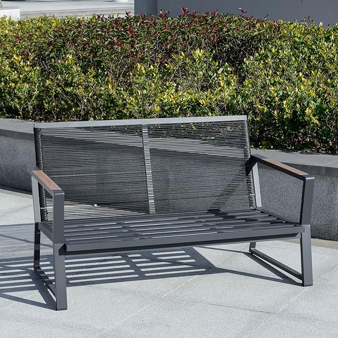Outsunny 4 Piece Patio Furniture Set, Aluminum Conversation Set, Outdoor Garden Sofa Set with Armchairs, Loveseat, Center Coffee Table and Cushions, Dark Grey