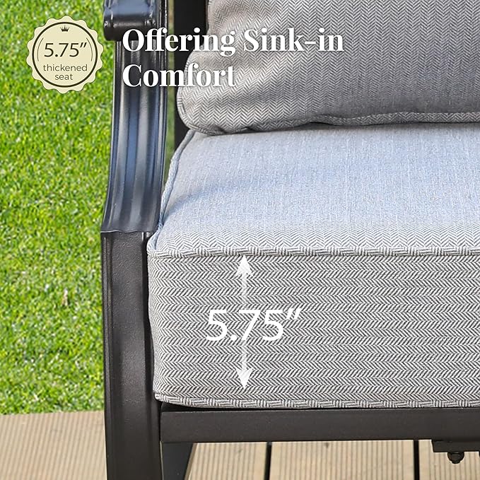 Patio Furniture Set 5 pcs, Outdoor Patio Furniture, 3-Seat Sofa, 2 Rocking Chairs, 2 Ottomans and 5.75" Extra Thick Cushion, Patio Conversation Set for Garden Backyard Deck,Grey