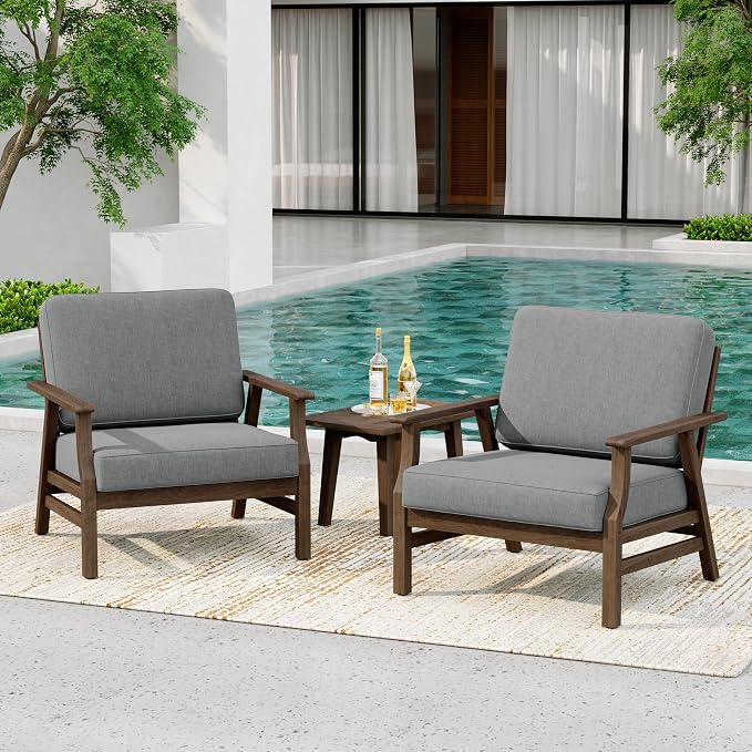 4 Pieces Patio Furniture Sets, Teak Wood Outdoor Sectional Furniture with Coffee Table, 5 Seats Patio Sofa Couch Conversation Set for Backyard Deck - Gray