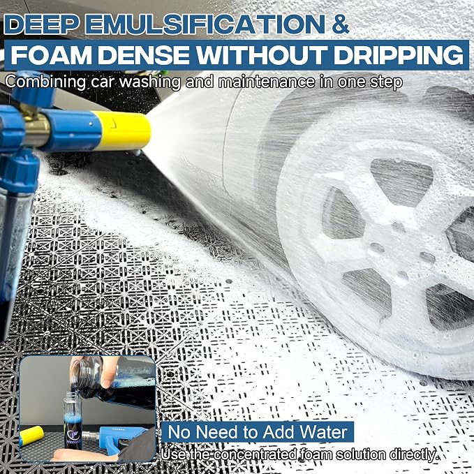 FIXFANS Pressure Washer Gun with Mini Foam Cannon, Dual Connector Accessory, Car Wash Foam Gun Kit - No-Dilution Foam Cannon Pro 100ML, 5 Power Washer Nozzle Tips & M22 Adapter, 1/4" Quick Connect