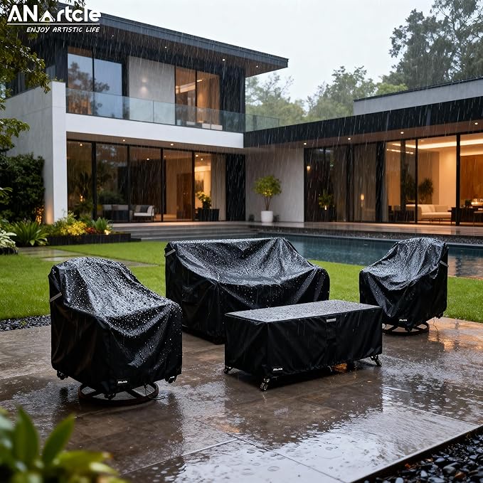 ANartcle Patio Furniture Covers 4 Piece Set, 600D Waterproof Heavy Duty Outdoor Furniture Covers,Fit Wicker Patio Loveseat, Swivel Rocker Chair and Coffee Table,Black