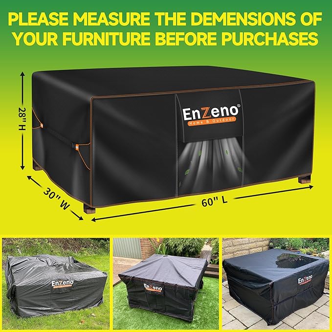 Enzeno Patio Furniture Set Cover Waterproof, Outdoor Dining Coffee Table Chair Covers Rectangular, Heavy Duty Outside Weatherproof Sectional Set Covers for Protection 60" L x 30" W x 28" H