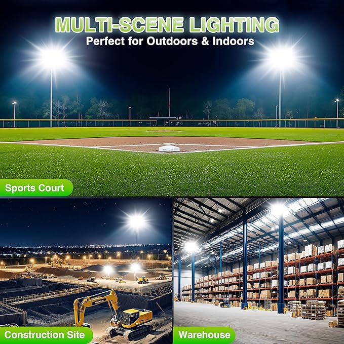 STASUN 900W LED Flood Light, Mini Series Stadium Lighting, 90000LM 6000K Daylight White, IP66 Waterproof, 3 Adjustable Panels, Outdoor Floodlight for Football, Basketball Court, Tennis, Soccer Field