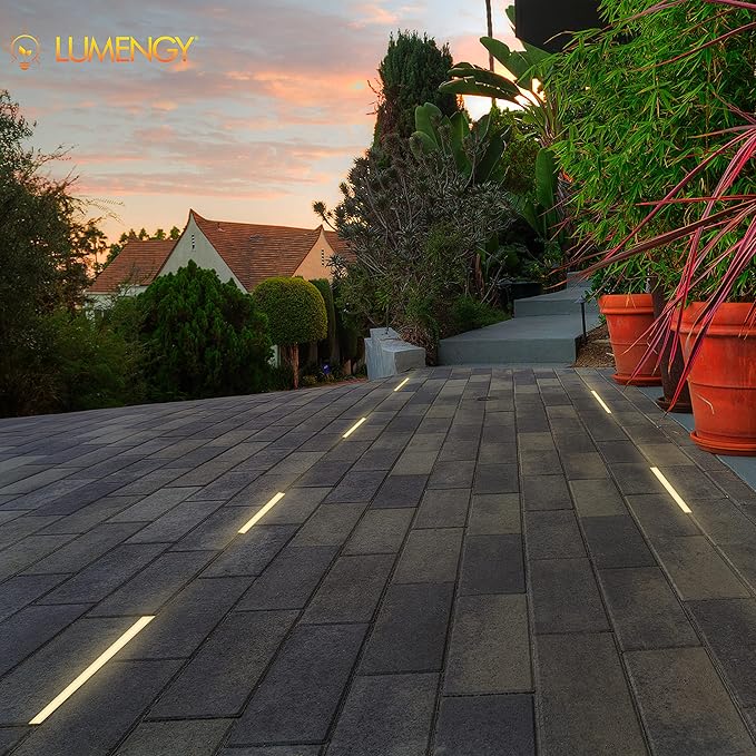 LUMENGY Paver Light Slim 0.5x18 Inch (0.55x17.72), 2700K Warm White, Glare-Free Linear Lighting for Driveways, Walkways and Paver Borders, 12V Hardwired, IP67 Waterproof, Drive-Over Rated