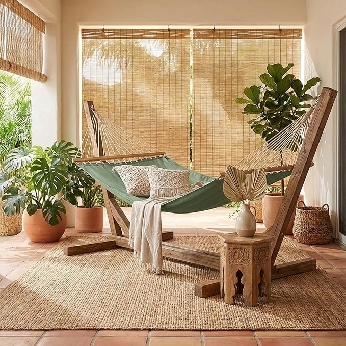 Fab Habitat Solid Recycled Polyester Hammock - Fargo - Green - Indoor/Outdoor, Quick Dry, 2 Person 460 lbs Capacity - Patio, Poolside, Backyard, Garden, Beach, Balcony - 12-14 ft Adjustable
