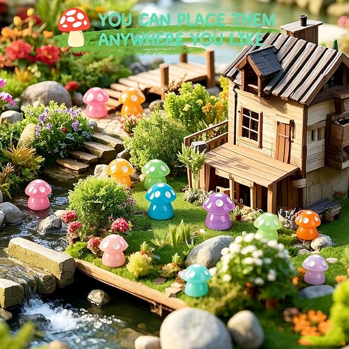 120pcs Luminous Mini Resin Mushroom 15 Colors Glow in The Dark Tiny Little Figures to Hide Small Mushrooms for Micro Fairy Garden Landscape Aquarium Accessories Dollhouse Hide Crafts Decor