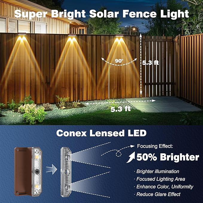 Peasur Solar Fence Lights Outdoor, 12 Pack Step Light Solar Powered, Waterproof LED Deck Lights for Stairs Railing Yard Patio Outside Warm White-Brown