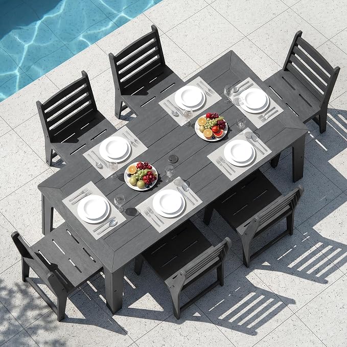 HDPE Outdoor Patio Dining Chair All Weather Resistant Set of 2, Black | Slatted Back Dining Armless Chair, Weatherproof Outdoor Side Chair Patio Furniture for Poolside Garden Backyard Deck Indoor