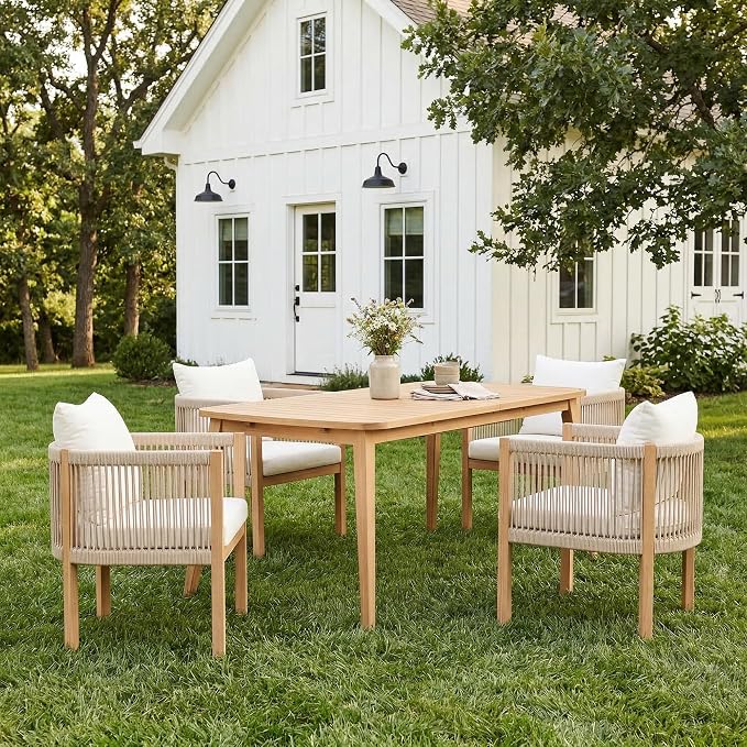 Extendable Outdoor Dining Table, Weather-Resistant Wood Patio Dining Table for 6-8 Person, 67.5"-89.5" Expandable Table with Self-Storing Leaf for Host/Backyard/Porch/Dining Room, Natural