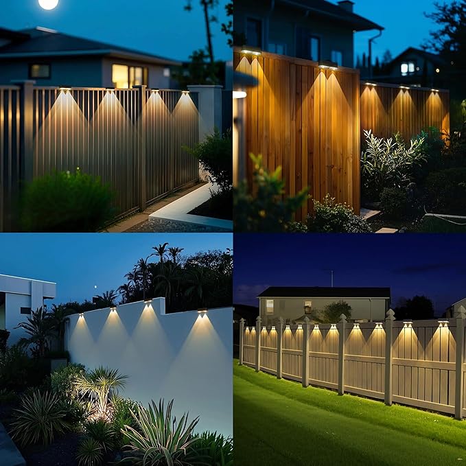Peasur Solar Fence Lights Outdoor, 2 Pack Step Light Solar Powered, Waterproof LED Deck Lights for Stairs Railing Yard Patio Outside Warm White