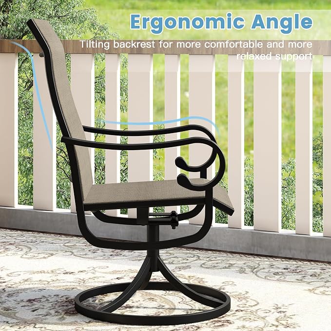 DIFY 9 Piece Outdoor Dining Set for 8, 59.8" Black Round Metal Dining Table with Umbrella Hole and Swivel Patio Chairs with Brown Textilene Fabric, Patio Table and Chairs Set for Garden Backyard Deck