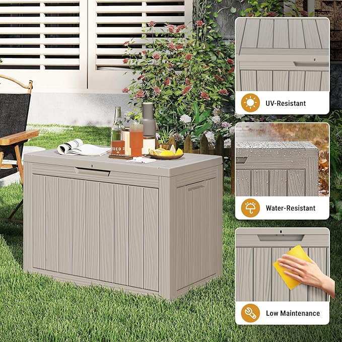 Mars Villa 45 Gallon Outdoor Storage Box, Resin Deck Box Waterproof, Storage Chest for Outside Patio Furniture Cushion, Pool Supply, Garden Tool, UV Resistant and Weatherproof, Greige