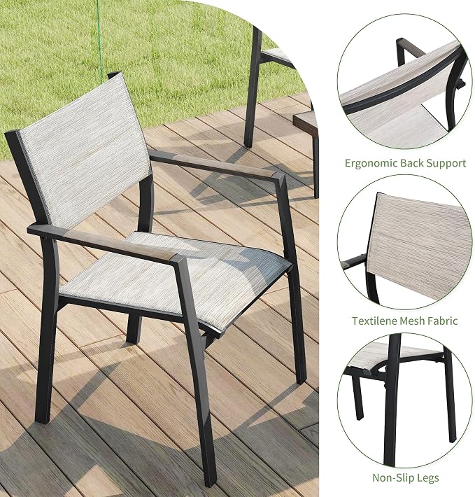 9 Piece Outdoor Dining Set, Expandable Outdoor Patio Dining Table Set for 6-8 Person, Aluminum Outdoor Table and 8 Chairs with Textilene Fabric & Armrest for Patio, Garden, Lawn, Deck(Grey)