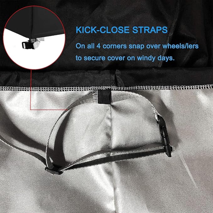 Deck Box Cover 420D Outdoor Patio Waterproof Oxford Fabric Coated with Silver Dustproof Deck Storage Box Protector with Elastic Buckles on All 4 Corners Wheels Protect from Wind Rain Snow Black