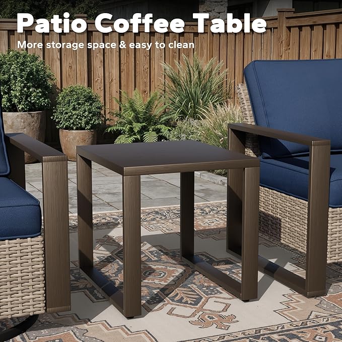 Joyside Outdoor Patio Chairs, 3 Pieces Wicker Rattan Furniture Set, 2 Patio Chairs and 1 Table, Metal Wide Armrest, Thick Cushions and Deep Seating for Garden, Backyard, Porch, Deck