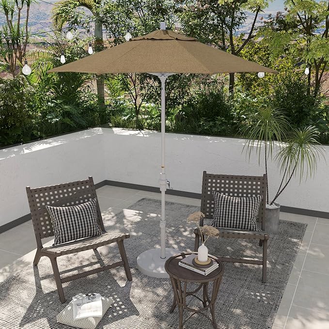 California Umbrella 7.5' Rd. Aluminum Patio Umbrella, Crank Lift, Collar Tilt, White