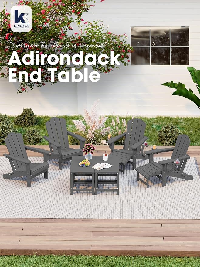 KINGYES Adirondack Outdoor Side Tables Set of 2, Gray