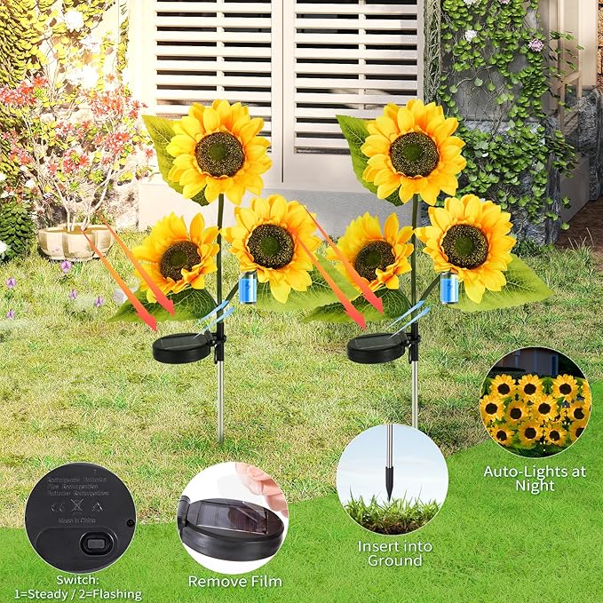 ILLUMINEW 6-Pack Solar Sunflower Garden Lights Outdoor 18 LED Flowers - Waterproof Long-Lasting Solar Patio Lights, Outdoor Decor for Lawn, Yard