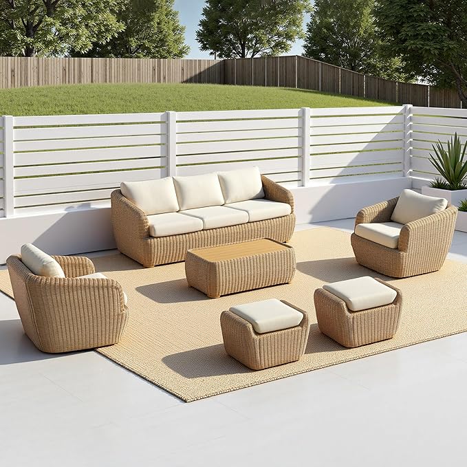 CHITA 6 Pieces Patio Wicker Furniture Set, Outdoor Rattan Bistro Set with Removable Thickened Cushions, Fully Assembled
