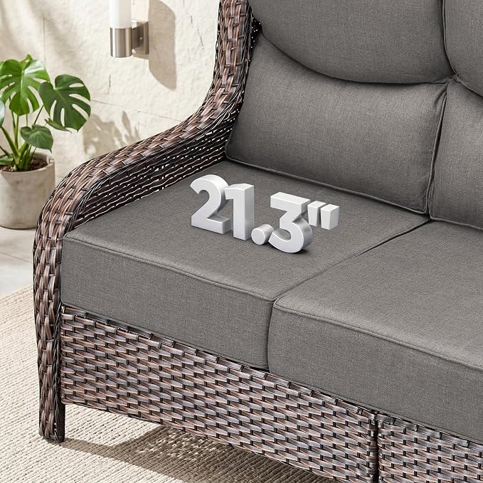 Luxury 7 Piece Wicker Patio Furniture Set with Swivel Rocker and 30“Fire Pit Table - Brown