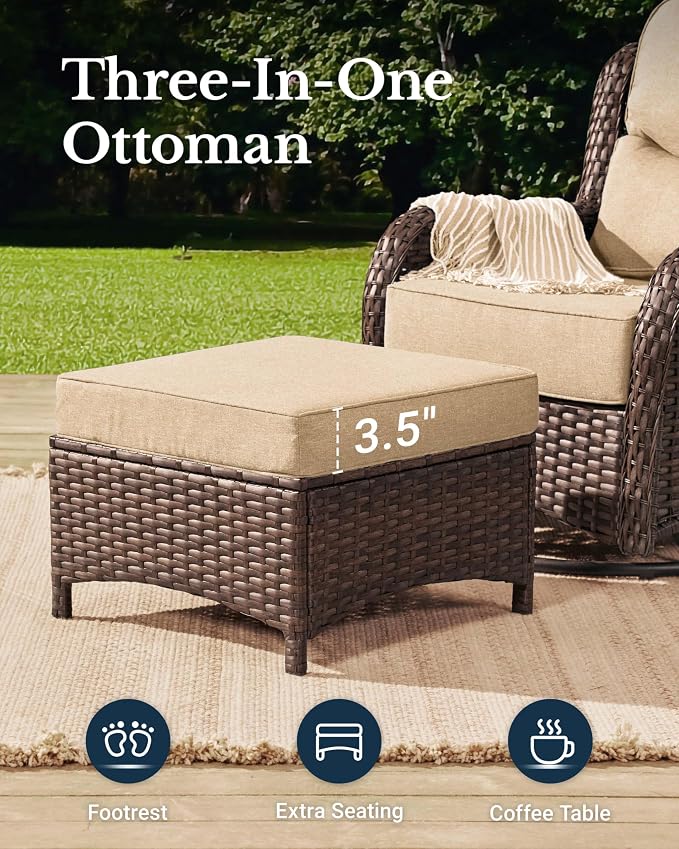 HILLGA Luxury High Back Patio Furniture Set with 6-Inch Thick Cushion, 6-Piece Outdoor Conversation Set with Sofa, Swivel Rocker Chairs & Ottomans, Ideal for Porch Pool Deck Yard (Beige)