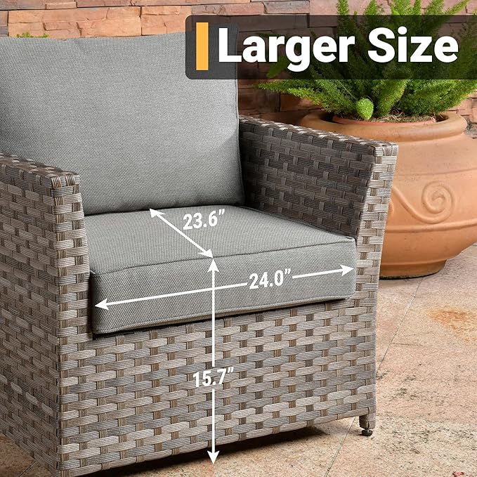 16 Pieces Patio Furniture Conversation Set with 42" Fire Pit Table Rocking Chair Outdoor Sectional Gray Wicker Sofa Set
