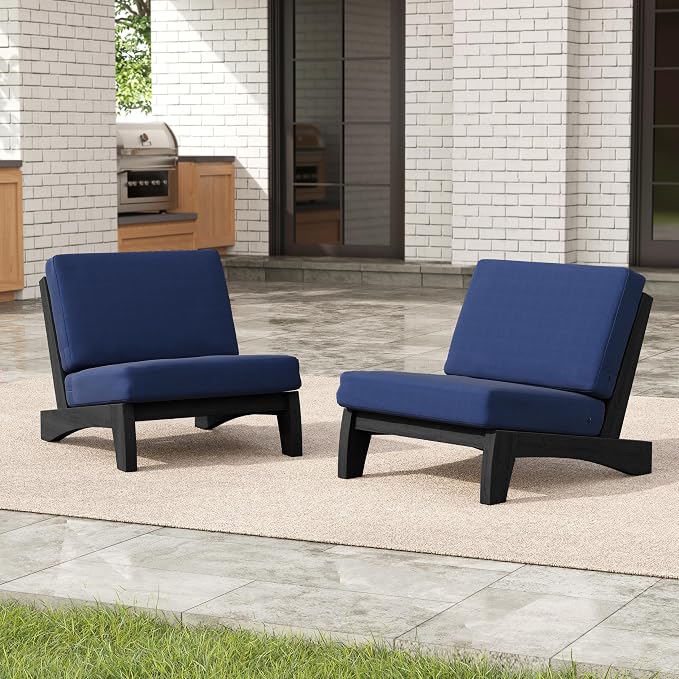 Pia Ricoo 4 Piece Patio Furniture Sets, Outdoor Furniture with 2 Chairs & Coffee Table, Patio Conversation Set for Backyard, Deck, Lawn, Navy, Dark Wood
