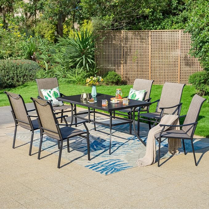 MFSTUDIO Patio Table and Chairs Set, 7 PCS Outdoor Dining Set with 6 Patio Dining Chair and 1 Heavy Duty Metal 59" Table for 6, All Weather Resistant Patio Furniture, Grey