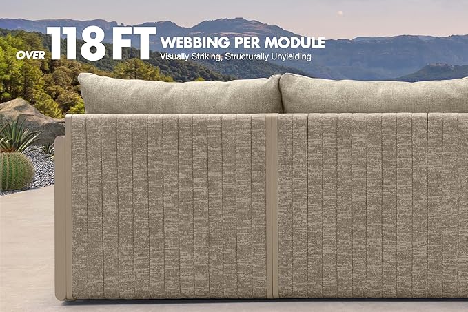 PURPLE LEAF Patio Furniture Set 7 Pieces Outdoor Conversation Sets PP Rope Patio Sofa with Cushions and Table Manual Weaving Deep Seating Furniture for Porch Lawn Backyard Beige
